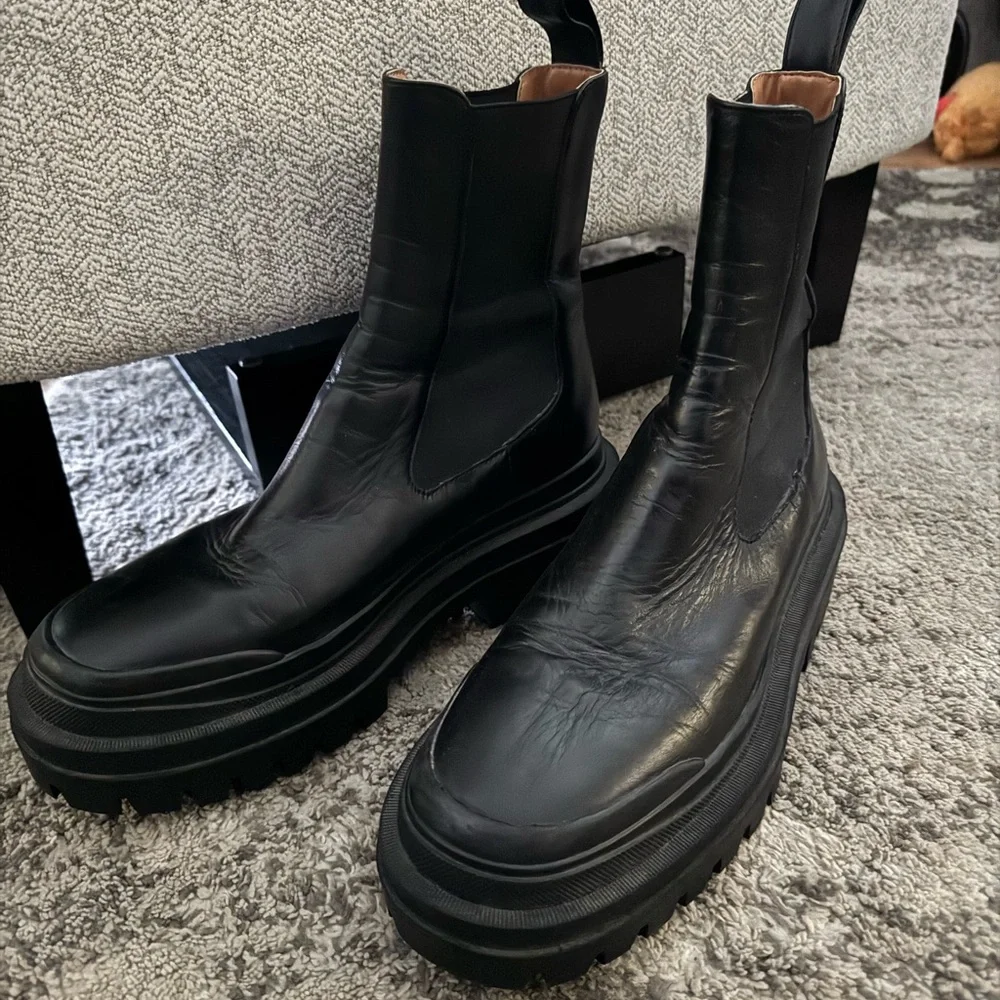 Zara Black Leather Chunky Boots - Picture 2 of 8